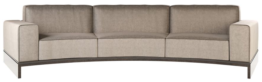 Image description: Curved sofa for living room, from Jetclass, with fabric in earth tones and wood.