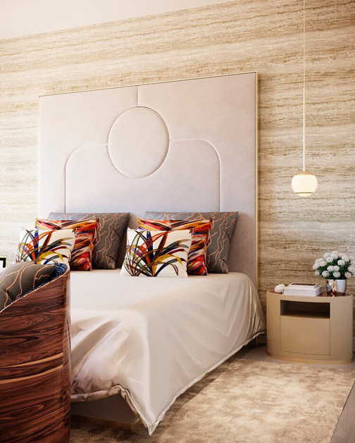 Descrição da imagem: decoração de quarto com cama em tecido antialérgico de pele sintética.