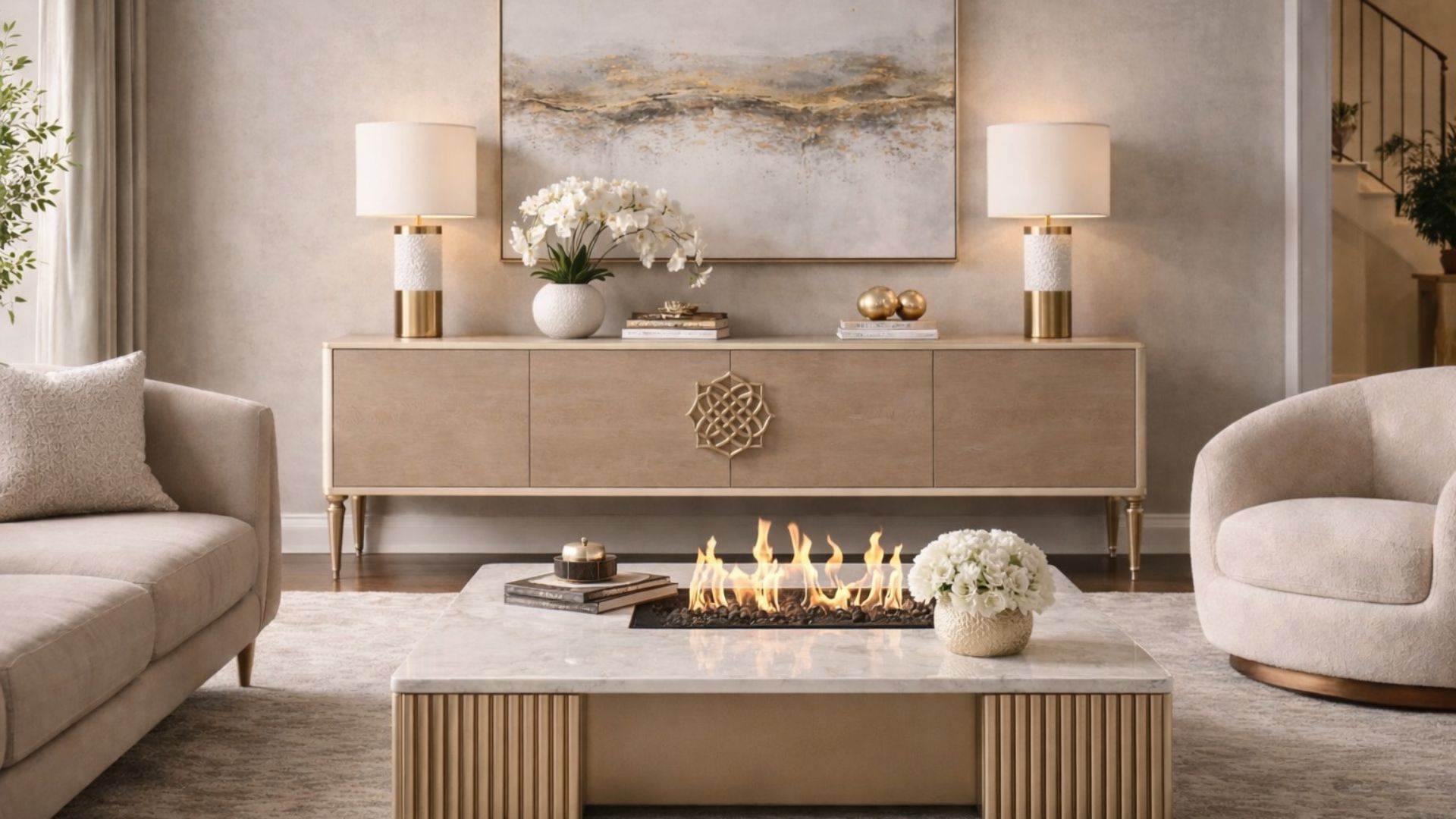 Aparador Durham da Jetclass num interior contemporâneo de requinte, com linhas elegantes, materiais premium e luxo moderno.