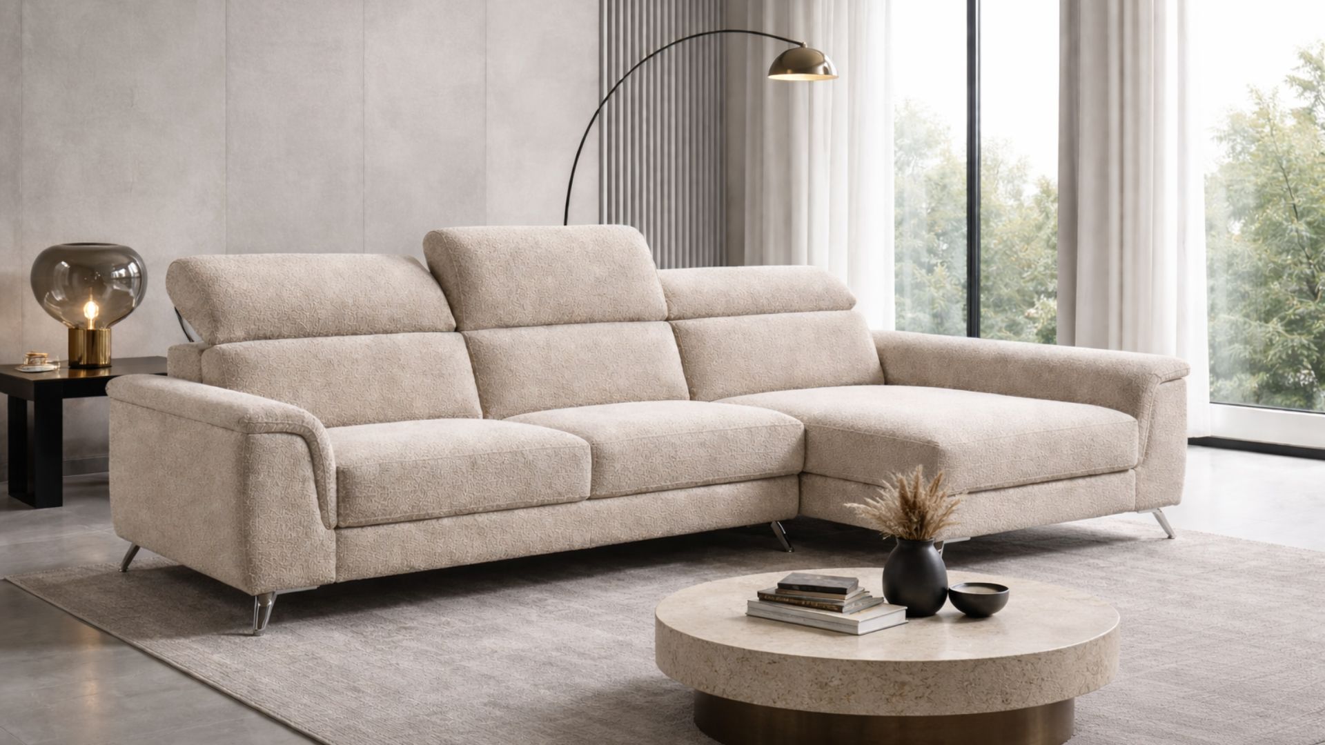 Arlo sofa styled in a quiet luxury interior design space with contemporary neutral décor
