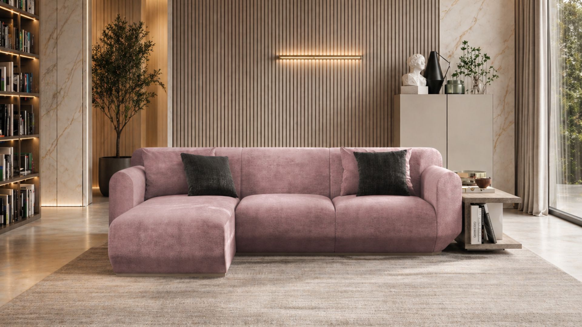 Emery sofa in a modern quiet luxury interior design living room with soft neutral textures